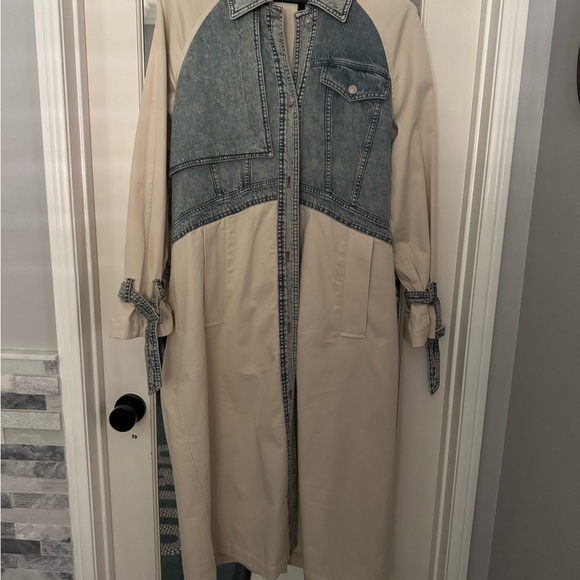 All Saints Jackets & Blazers - ALL SAINTS - Two-Tone Denim and Cream Trench Coat